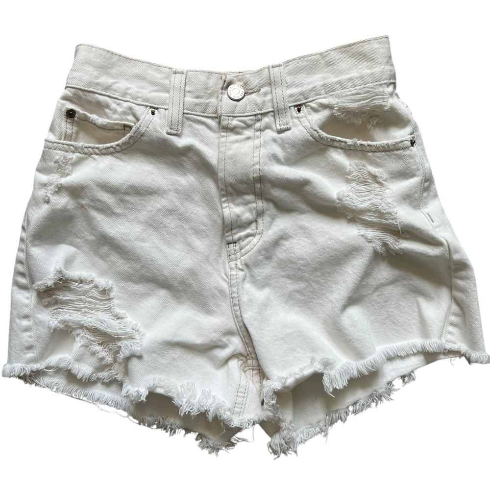 BDG Urban Outfitters White‎ Distressed A-Line Denim Shorts High Rise Size 26